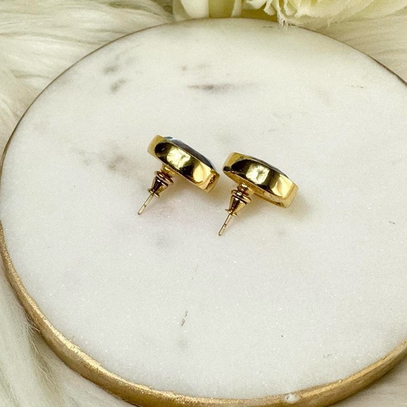 Vintage Givenchy Periwinkle Gold Oval Pierced Stud Earrings - Picture 3 of 7